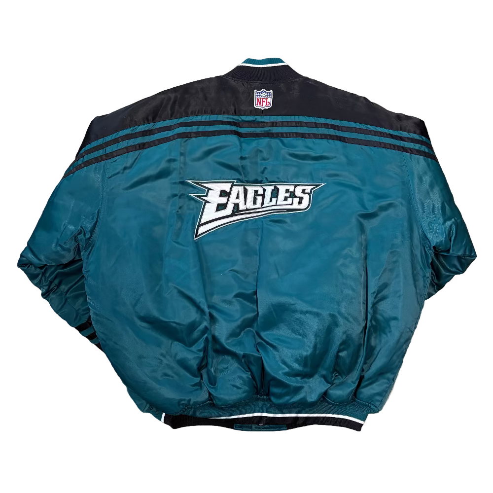 Eagles 1990s Starter Pro-Line Satin Bomber Jacket Size XL/2X Back