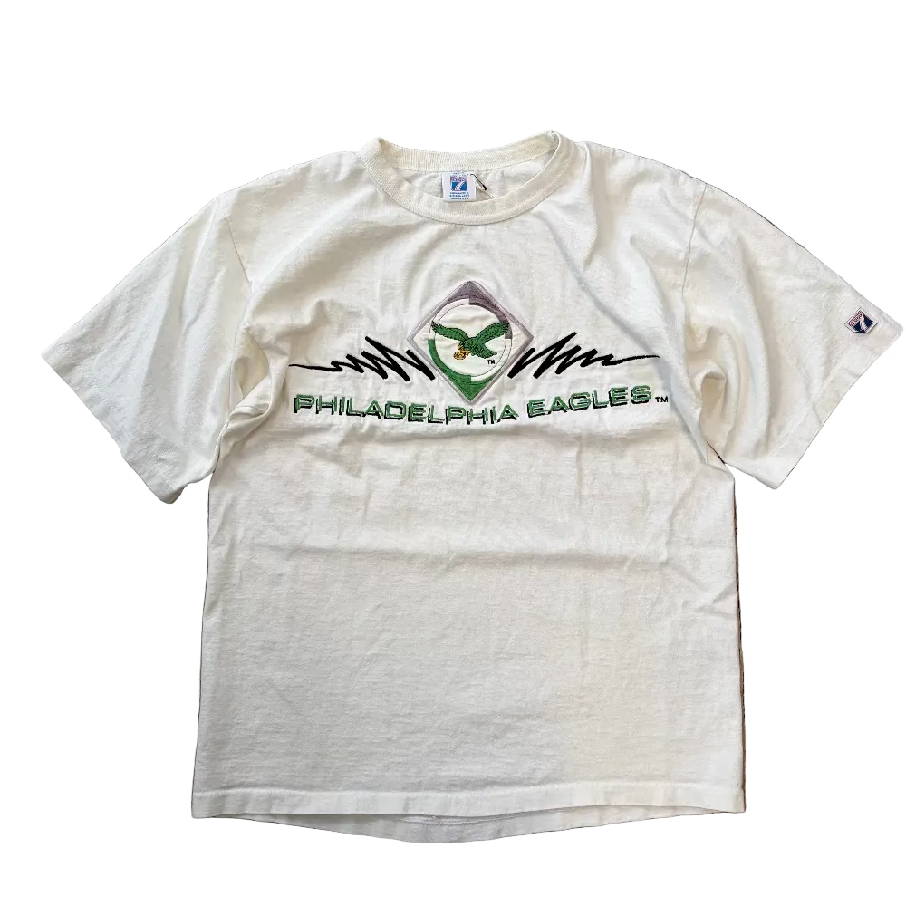 Eagles Logo 7 Embroidered White/Kelly Green Shirt Size M