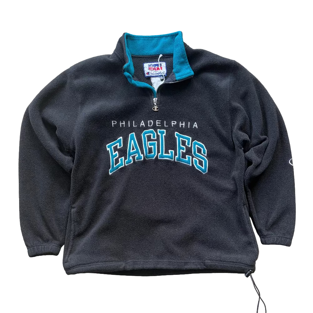Eagles Champion 90s Pro Line Fleece Quarter-Zip Sweatshirt Size L